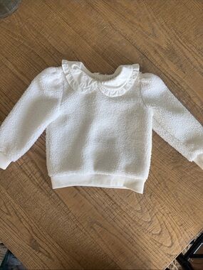 Janie and Jack White Cozy Bubble Fleece Sweater with Peter Pan Collar